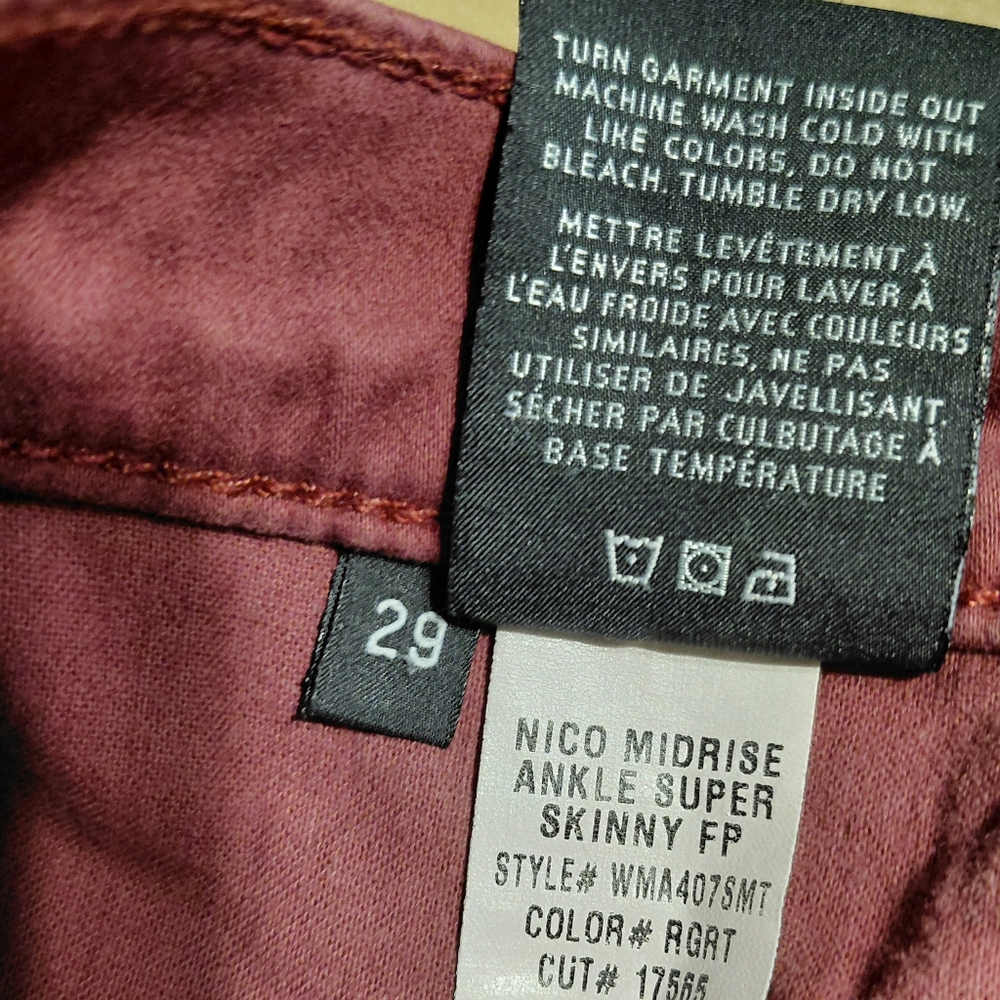 Hudson Nico 29 Midrise Super Skinny Brushed Merlot Hudson Jeans Super Soft - Picture 10 of 12